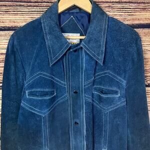 Vintage 1970s Split Cowhide Suede Leather Dark Blue Jacket